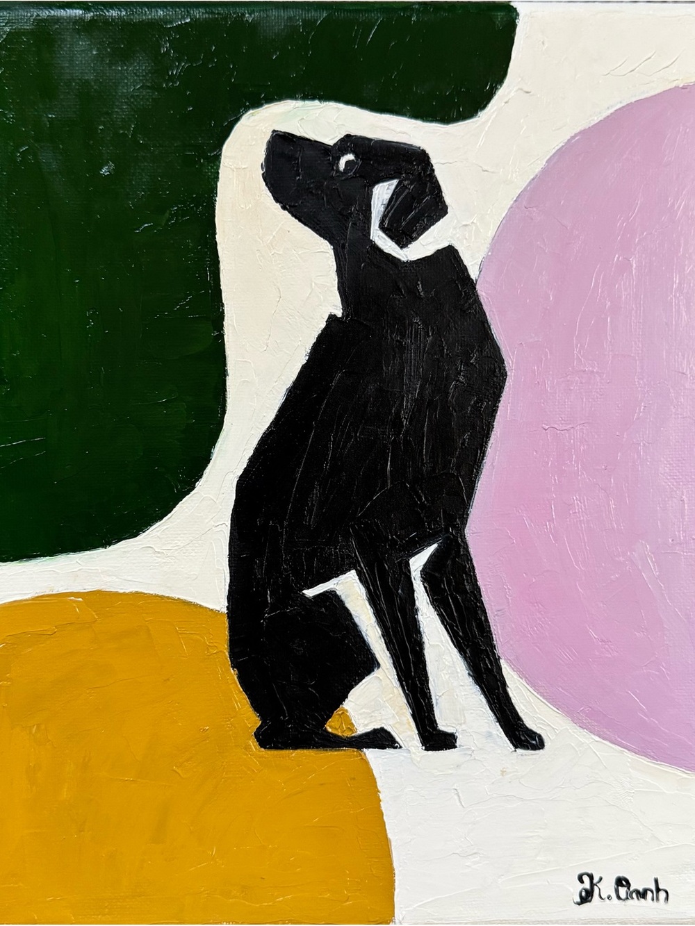 Original oil painting geometric dog on canvas signed 8x10 inches